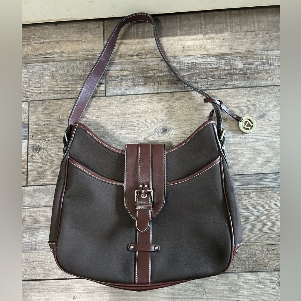 Etienne Aigner Canva Hobo Bag purse Brown/Grey with Brown leather bottom
